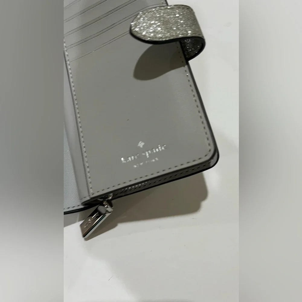 Kate Spade small wallet, lather grey silver shimmer 5.5 x 3.5